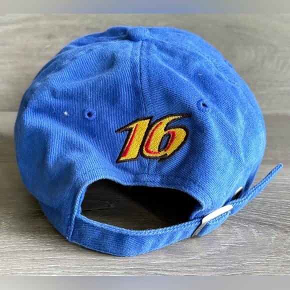 VTG SCOTCH BLUE BRAND ~ Greg Biffle #16 Blue checkerboard StrapBack NASCAR Hat - Picture 3 of 5